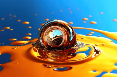 Abstract Liquid Gold Sphere Impacting Surface