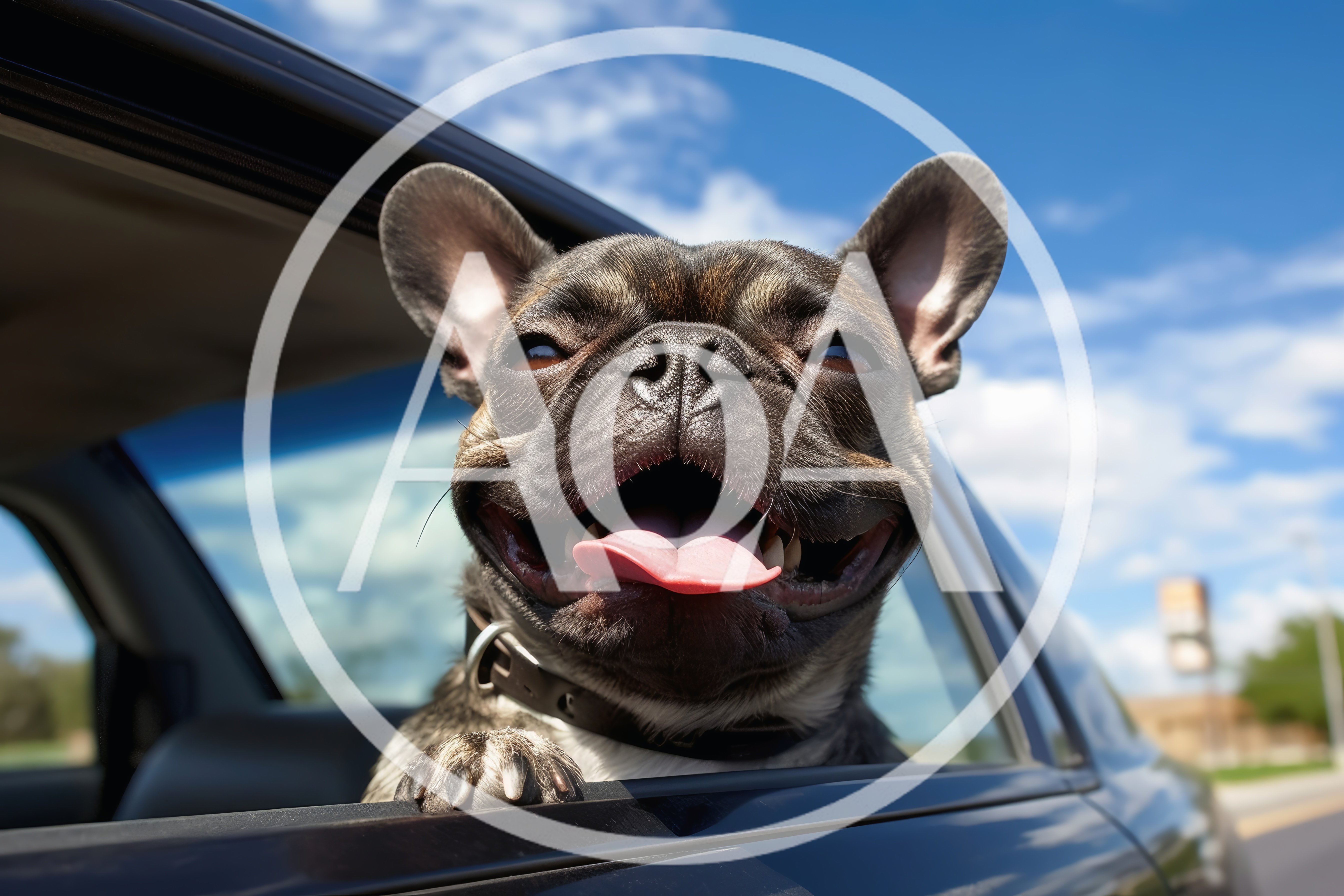 Happy French Bulldog Riding In A Car