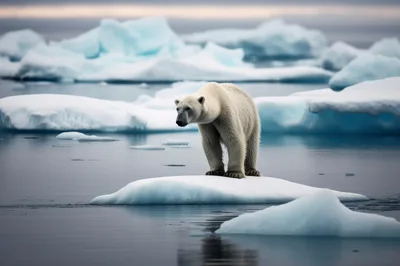 Polar Bear Standing On A Small Ice Floe