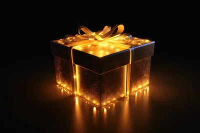 Glowing Golden Gift Box With Ribbon