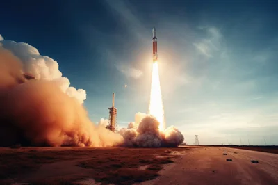Space Rocket Launching Into The Sky
