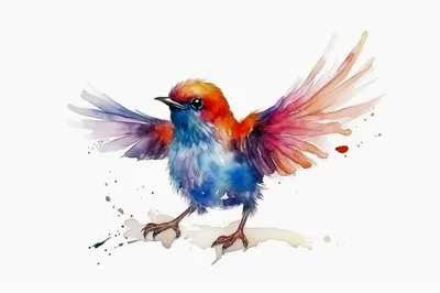Watercolor Illustration Of A Colorful Small Bird