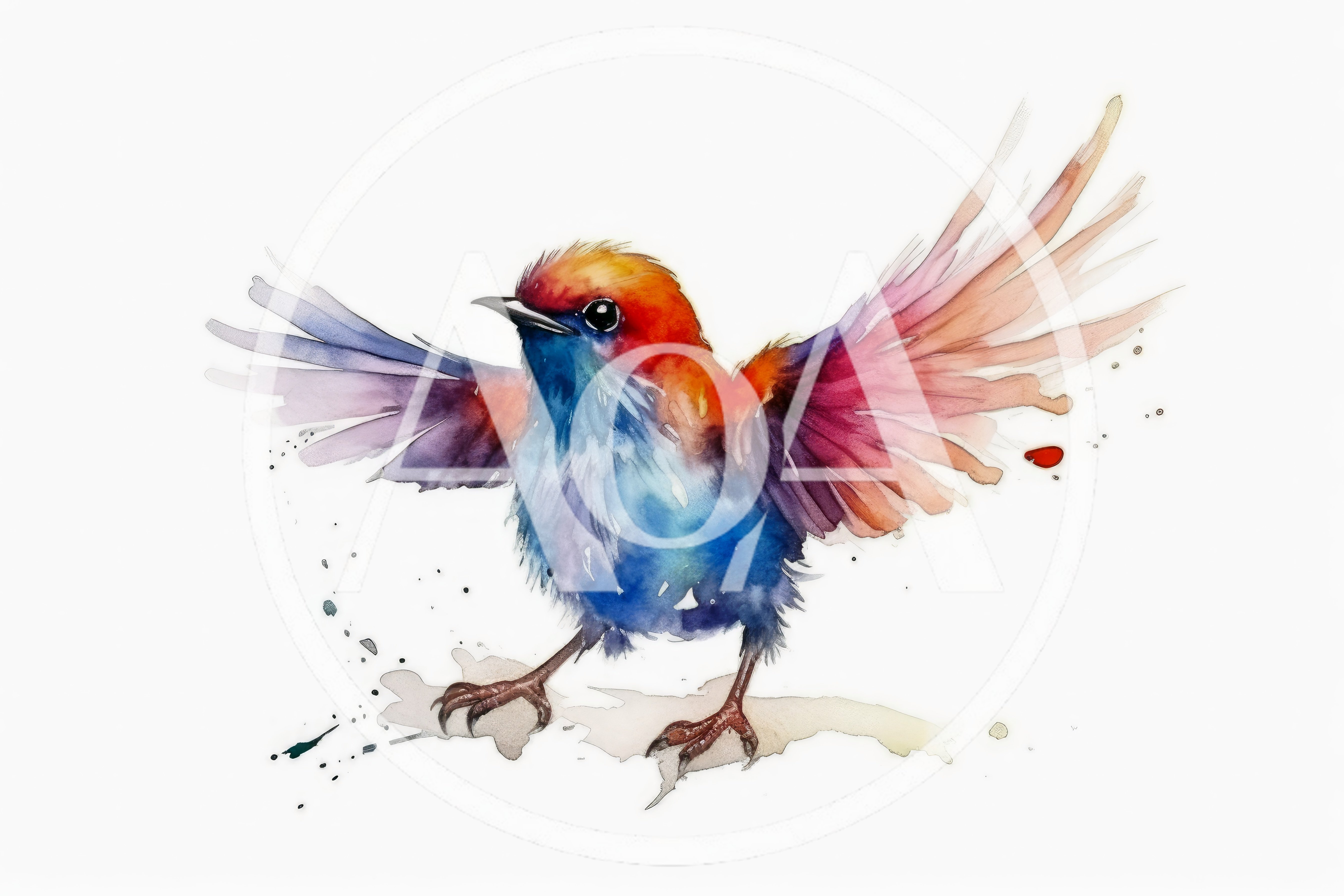 Watercolor Illustration Of A Colorful Small Bird