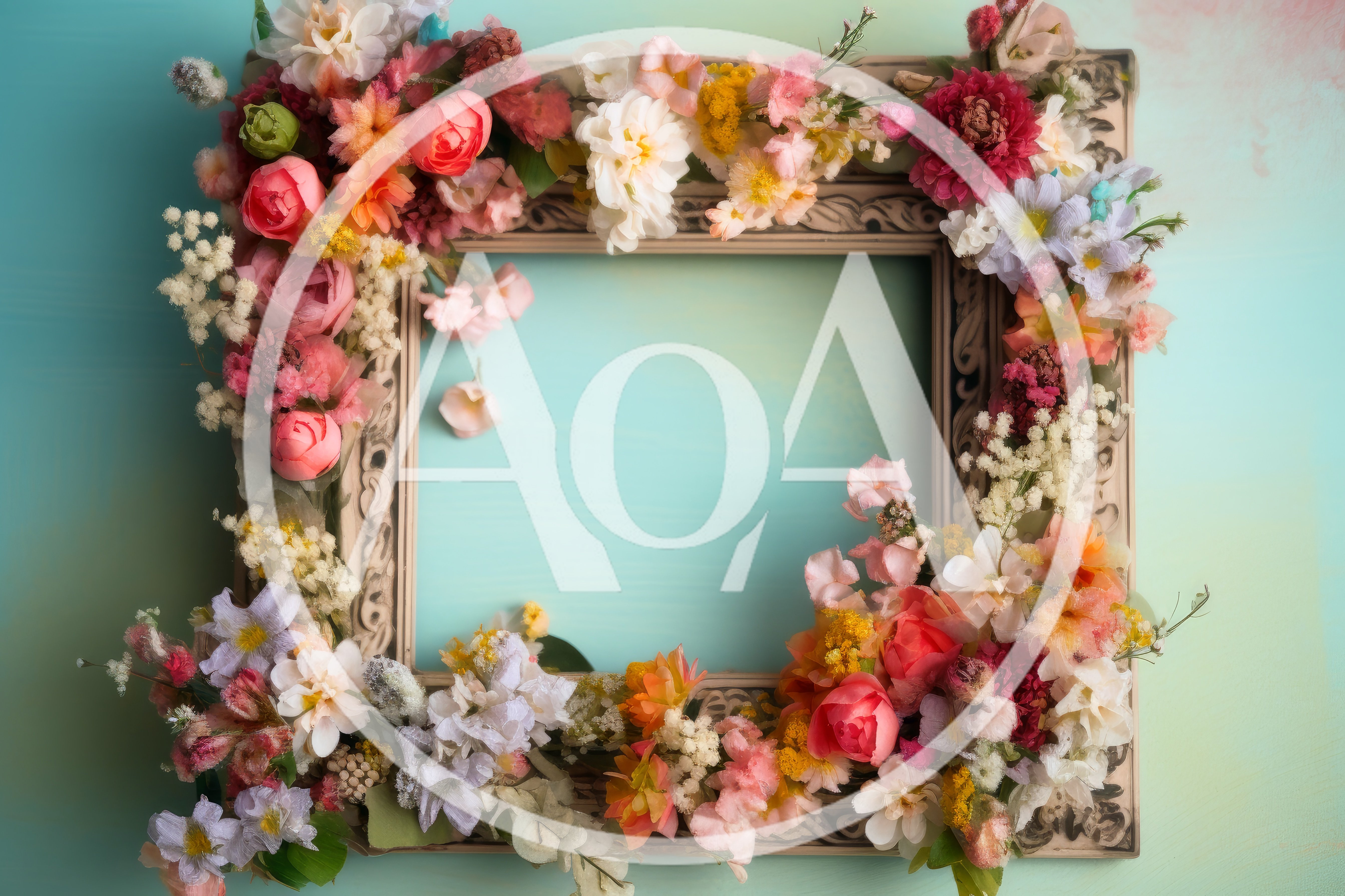 Vintage Picture Frame Decorated With Colorful Spring Flowers