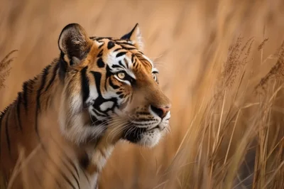 Majestic Tiger Profile In Tall Golden Grass