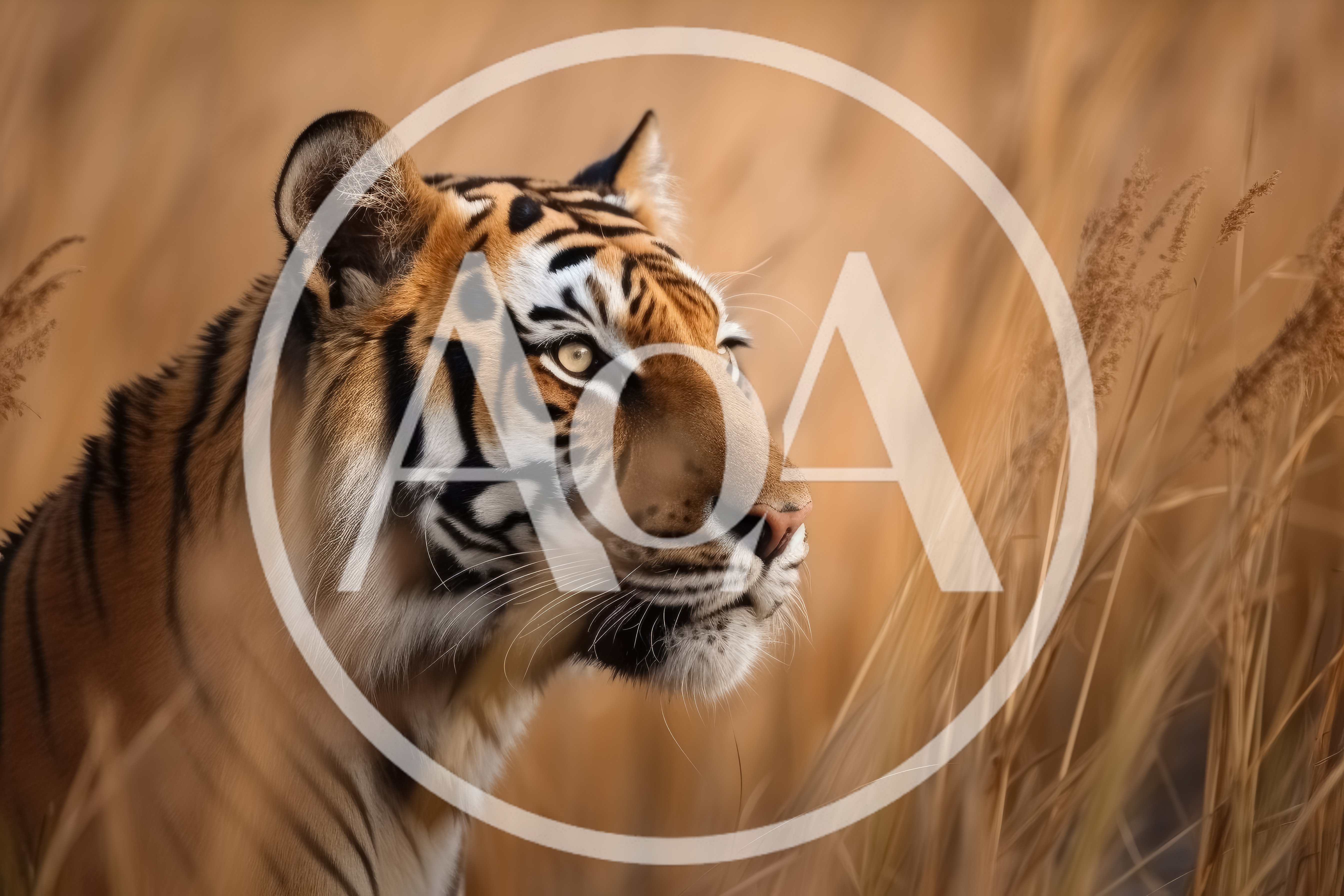 Majestic Tiger Profile In Tall Golden Grass