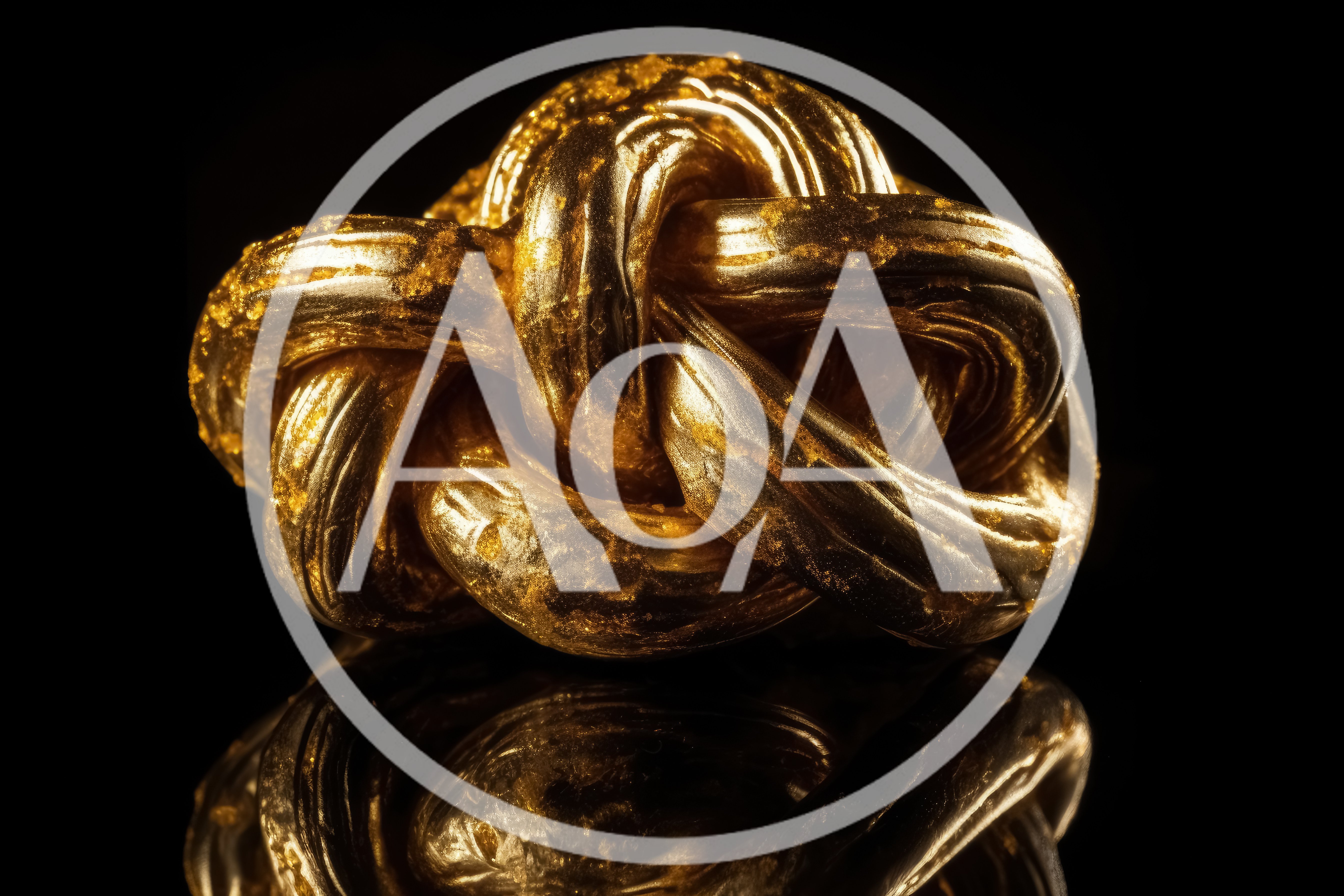 Golden Knot Sculpture On Reflective Black Surface