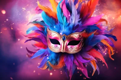Ornate Venetian Masquerade Mask With Vibrant Colorful Feathers