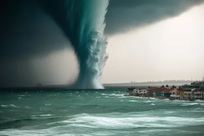 Massive Waterspout Approaching Coastal Residential Buildings