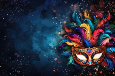 Venetian Carnival Mask With Colorful Feathers