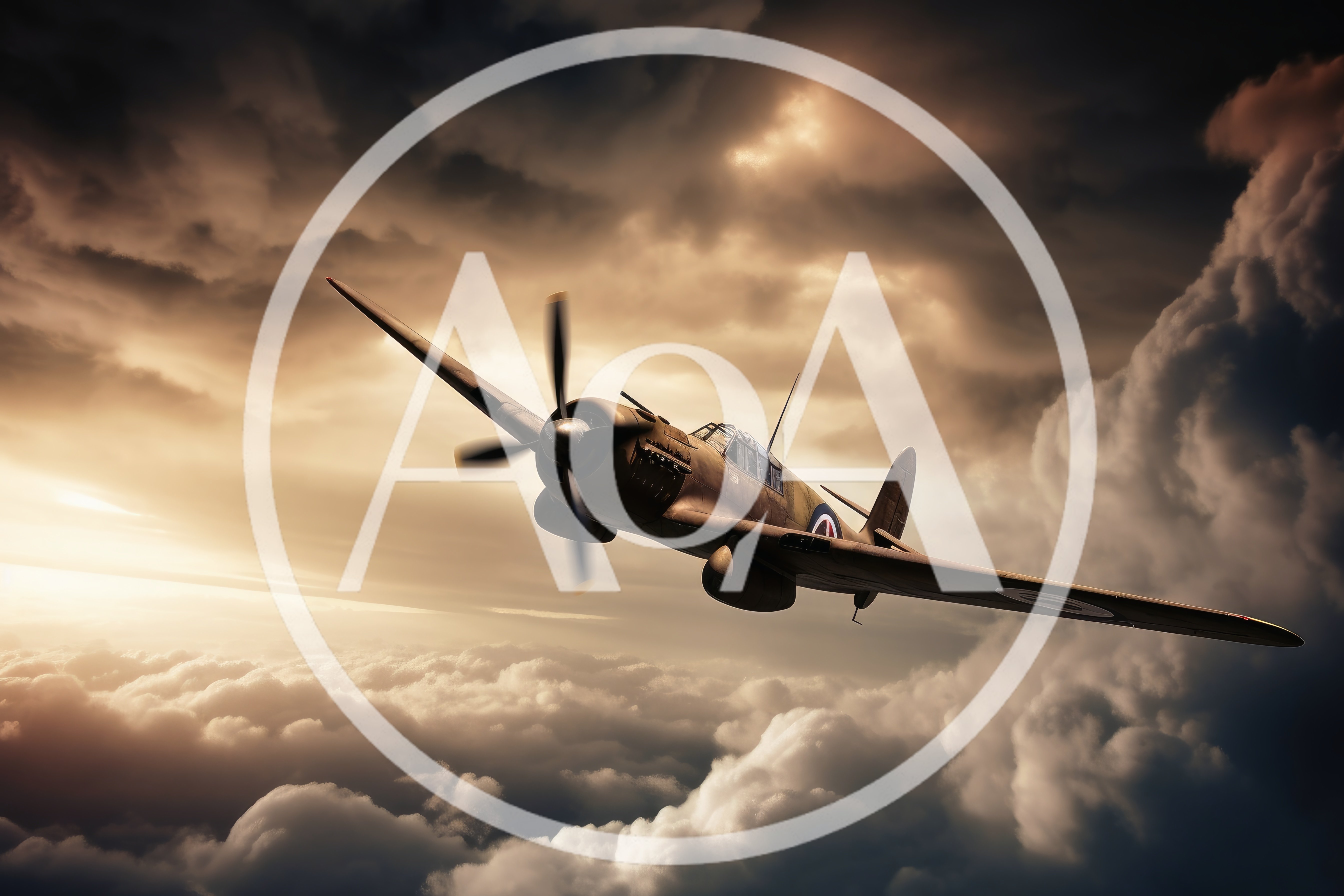 Vintage World War II Fighter Plane Flying Above Clouds