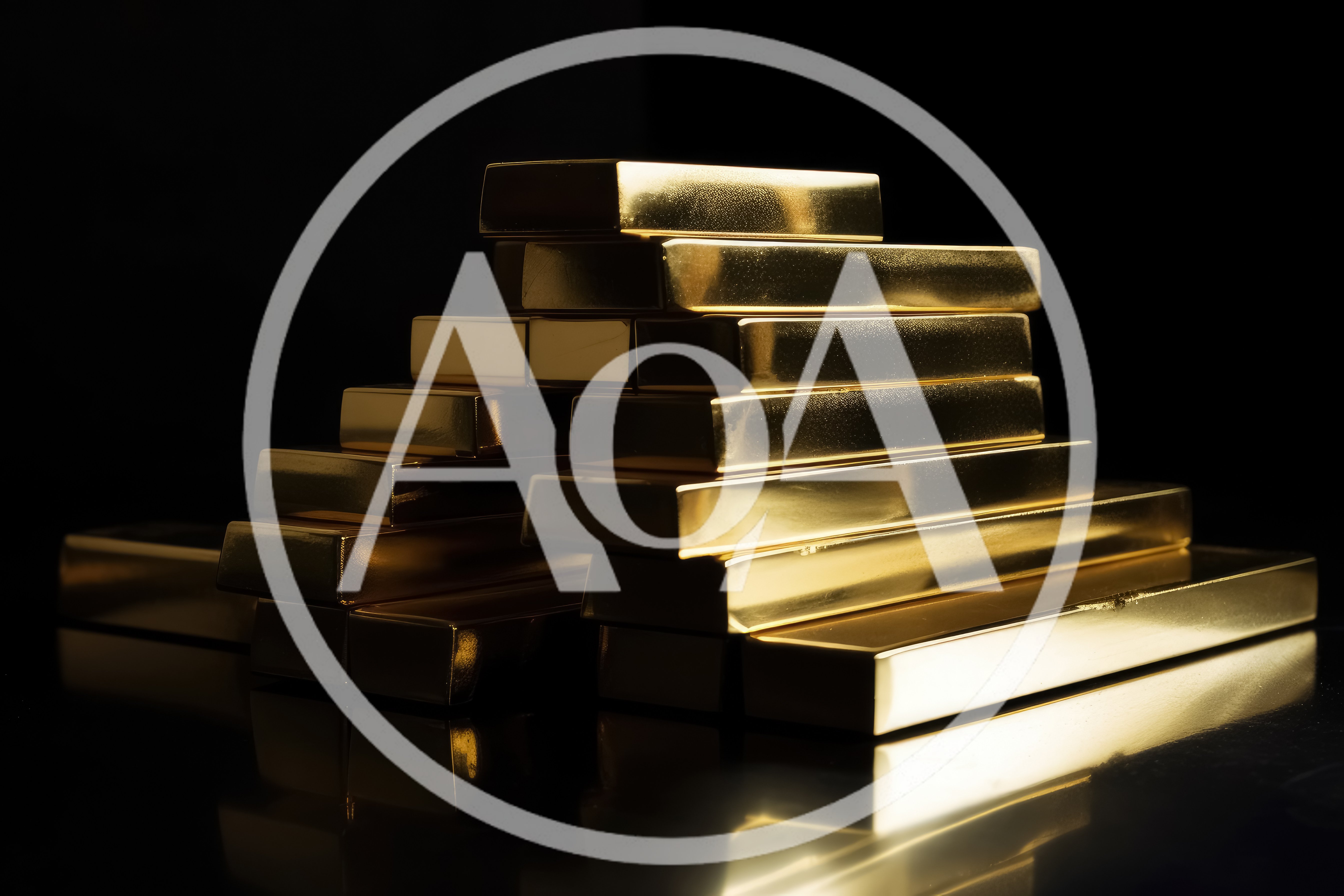 Stack Of Shiny Gold Bars On Reflective Surface