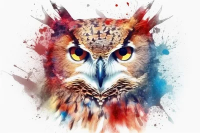 Artistic Watercolor Portrait Of A Great Horned Owl