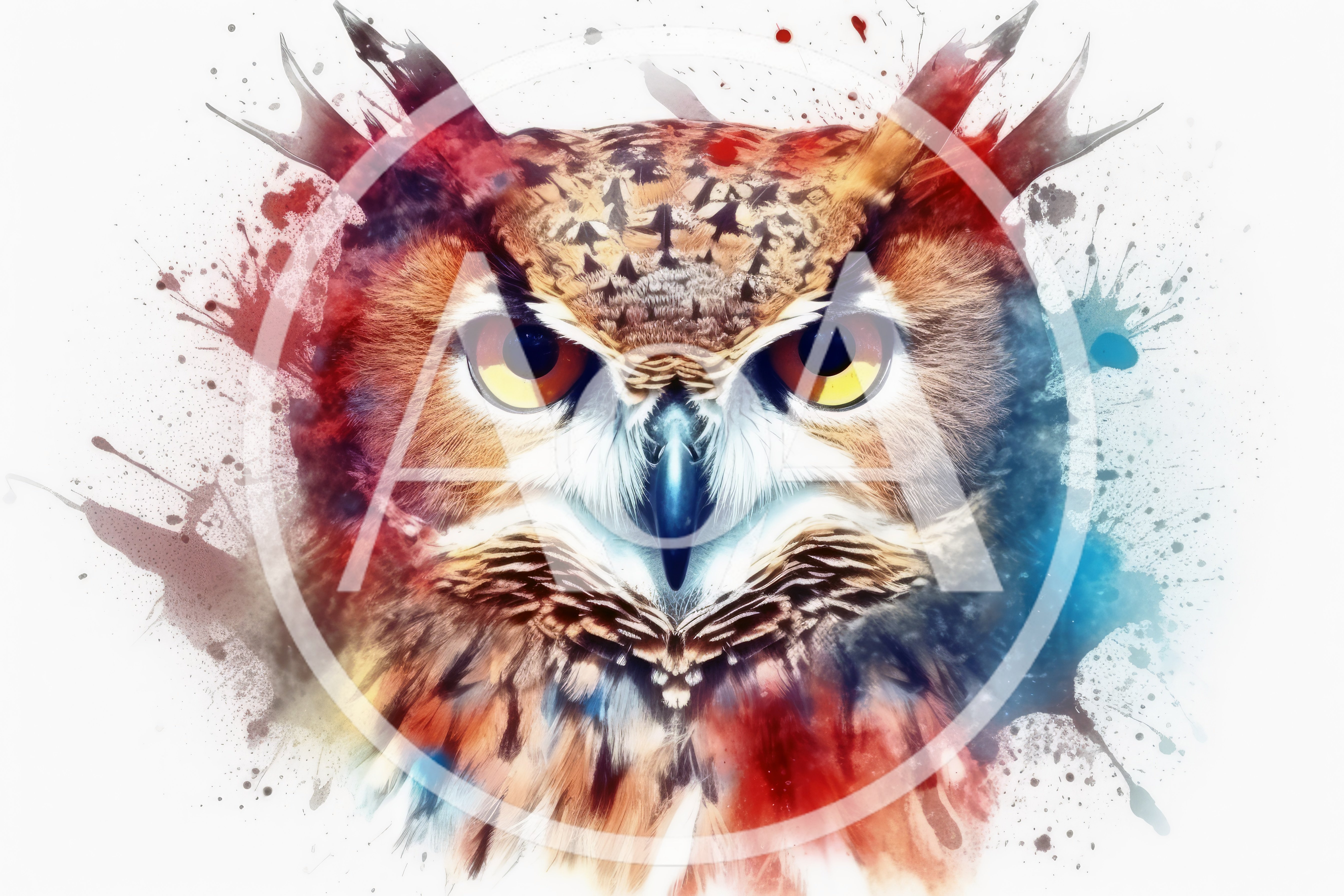 Artistic Watercolor Portrait Of A Great Horned Owl