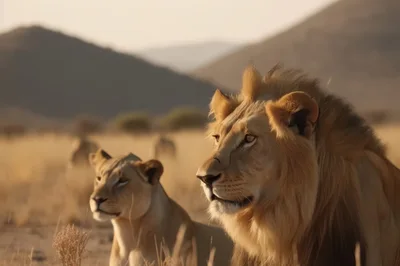 Majestic Lion and Lioness in African Savanna
