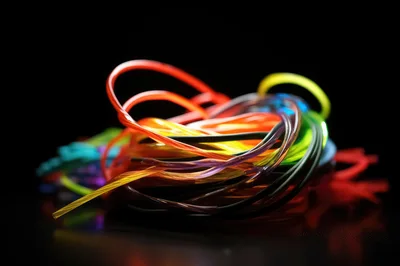 Colorful Fiber Optic Cables Coiled On Dark Surface