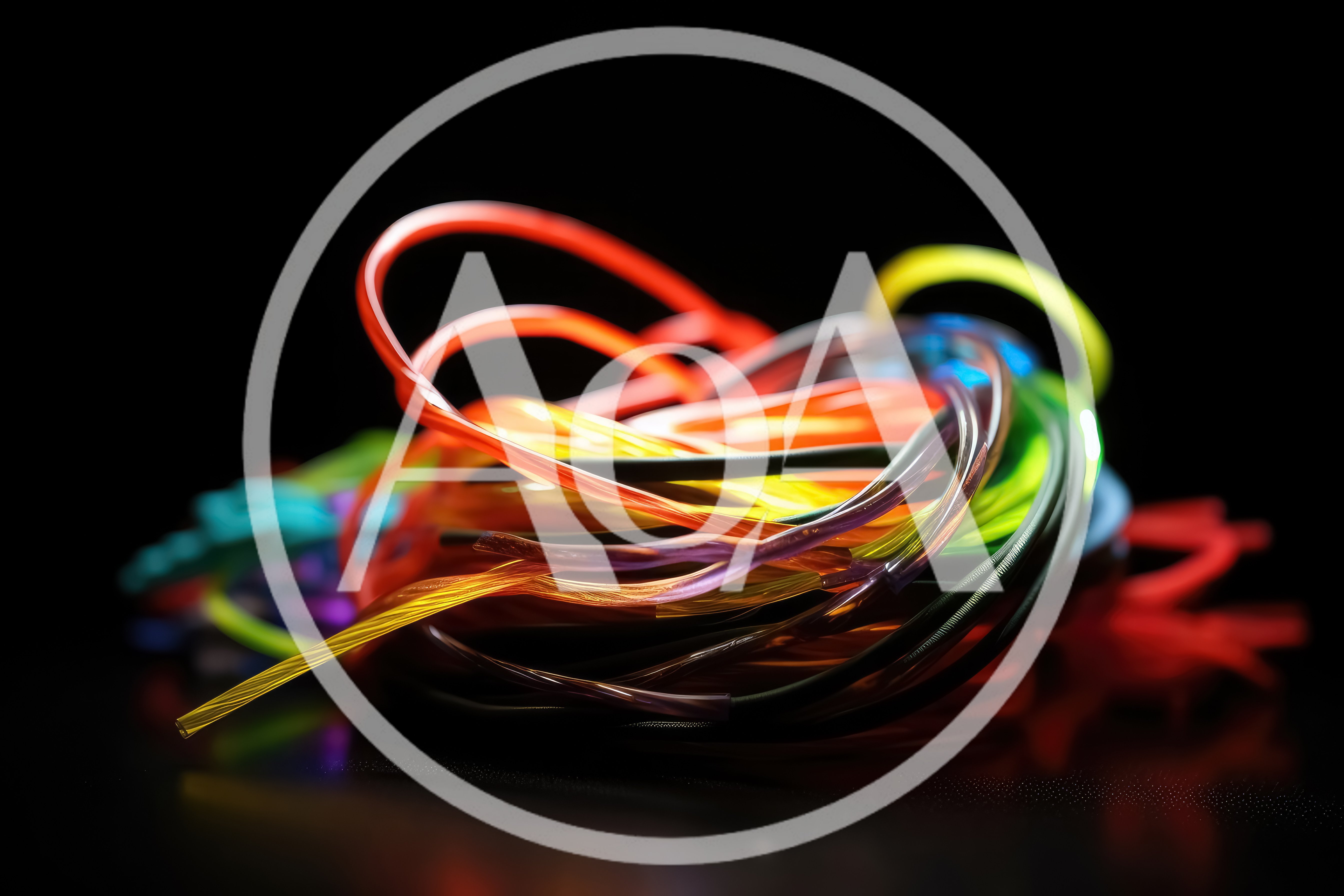 Colorful Fiber Optic Cables Coiled On Dark Surface