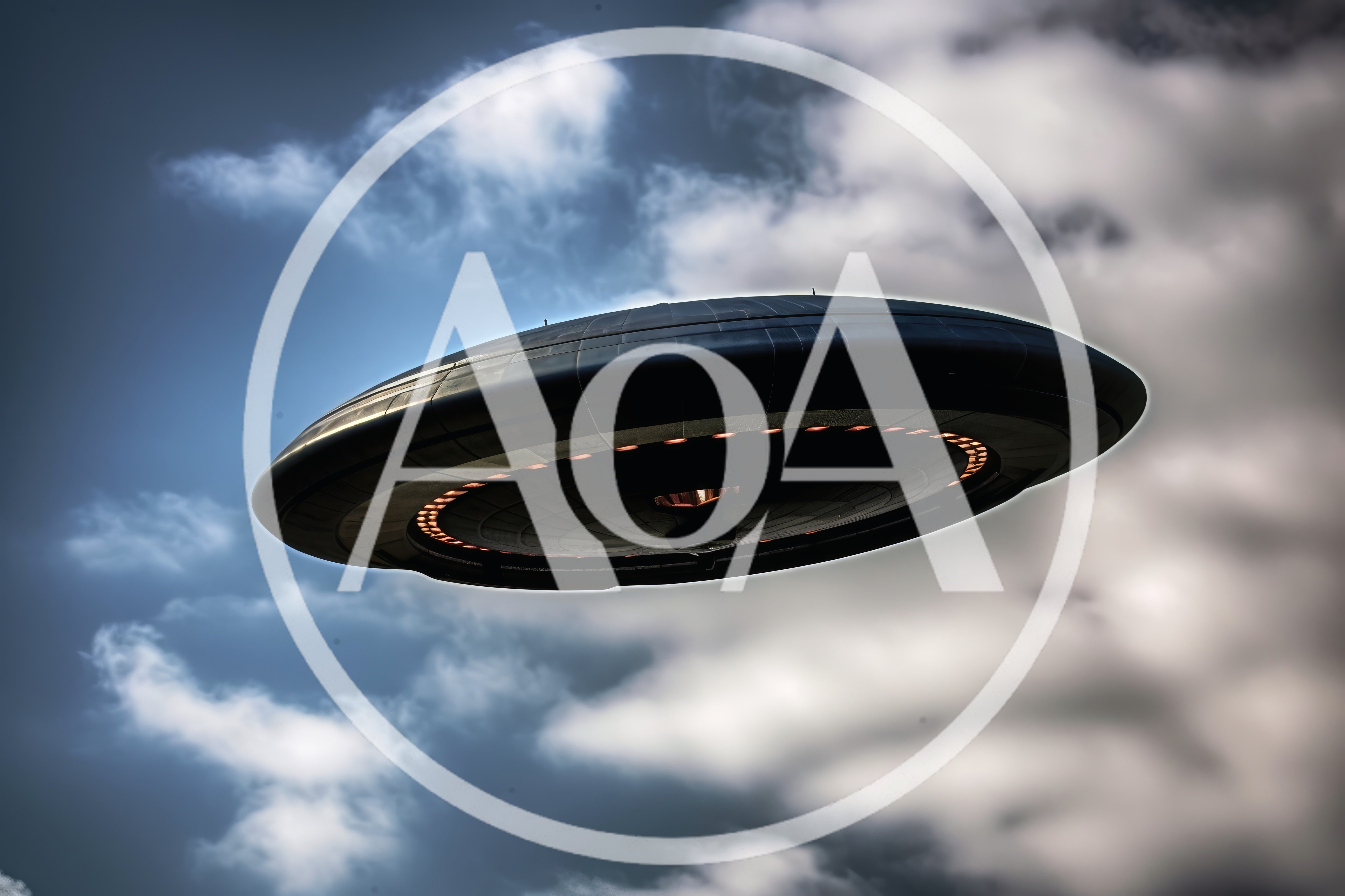 Metallic Flying Saucer Hovering In Cloudy Sky