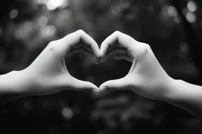 Hands Forming A Heart Shape In Monochrome