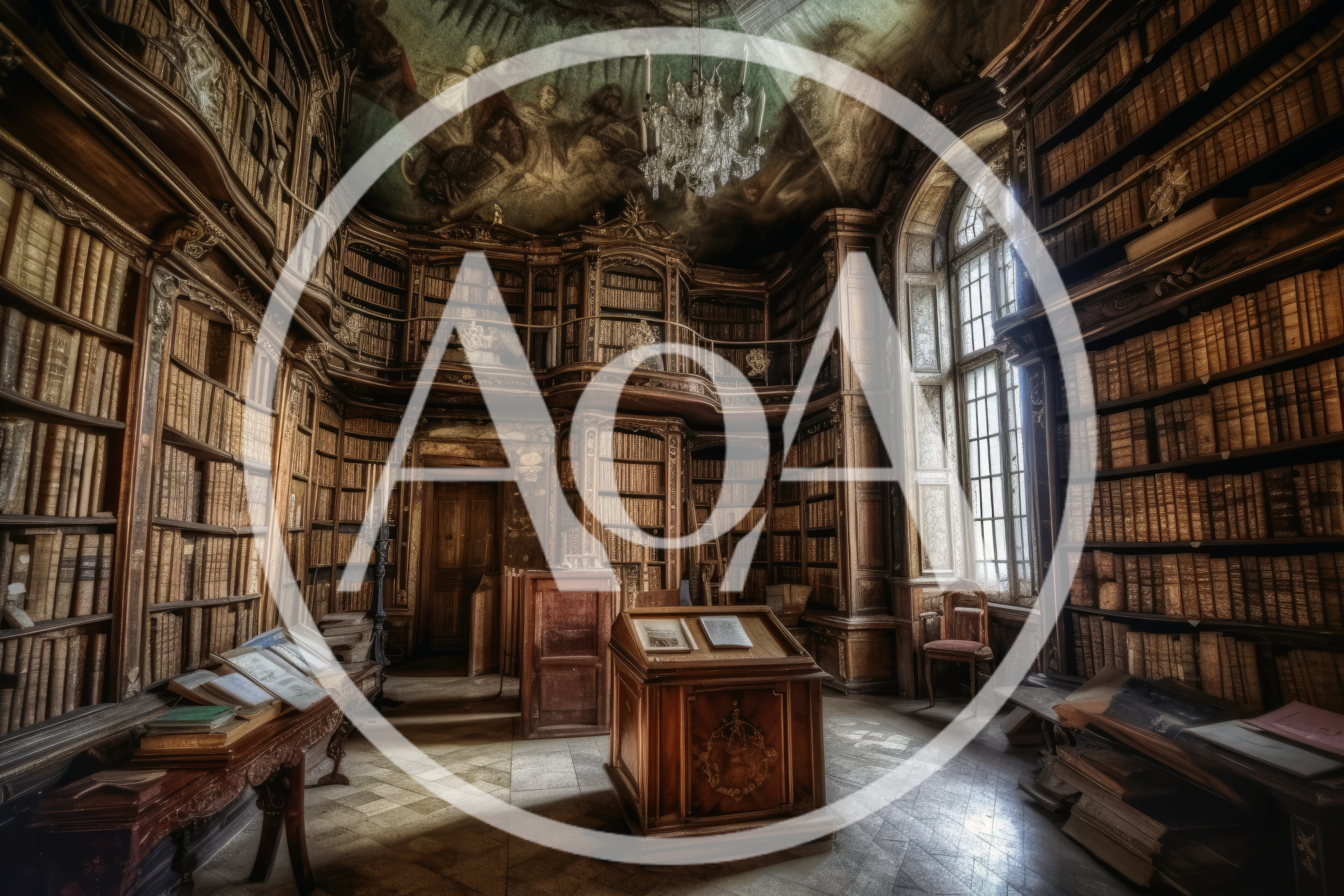 Antique Library Interior With Ornate Wooden Shelving