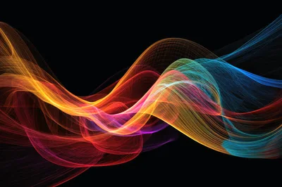 Abstract Colorful Light Waves Flowing On Black Background