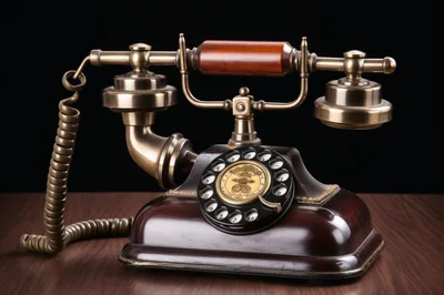 Vintage Antique Rotary Telephone On Wooden Table