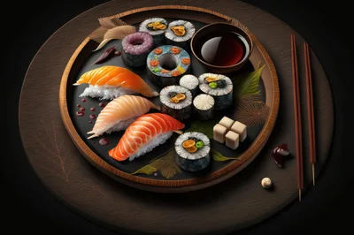 Gourmet Sushi Platter With Salmon Nigiri And Rolls