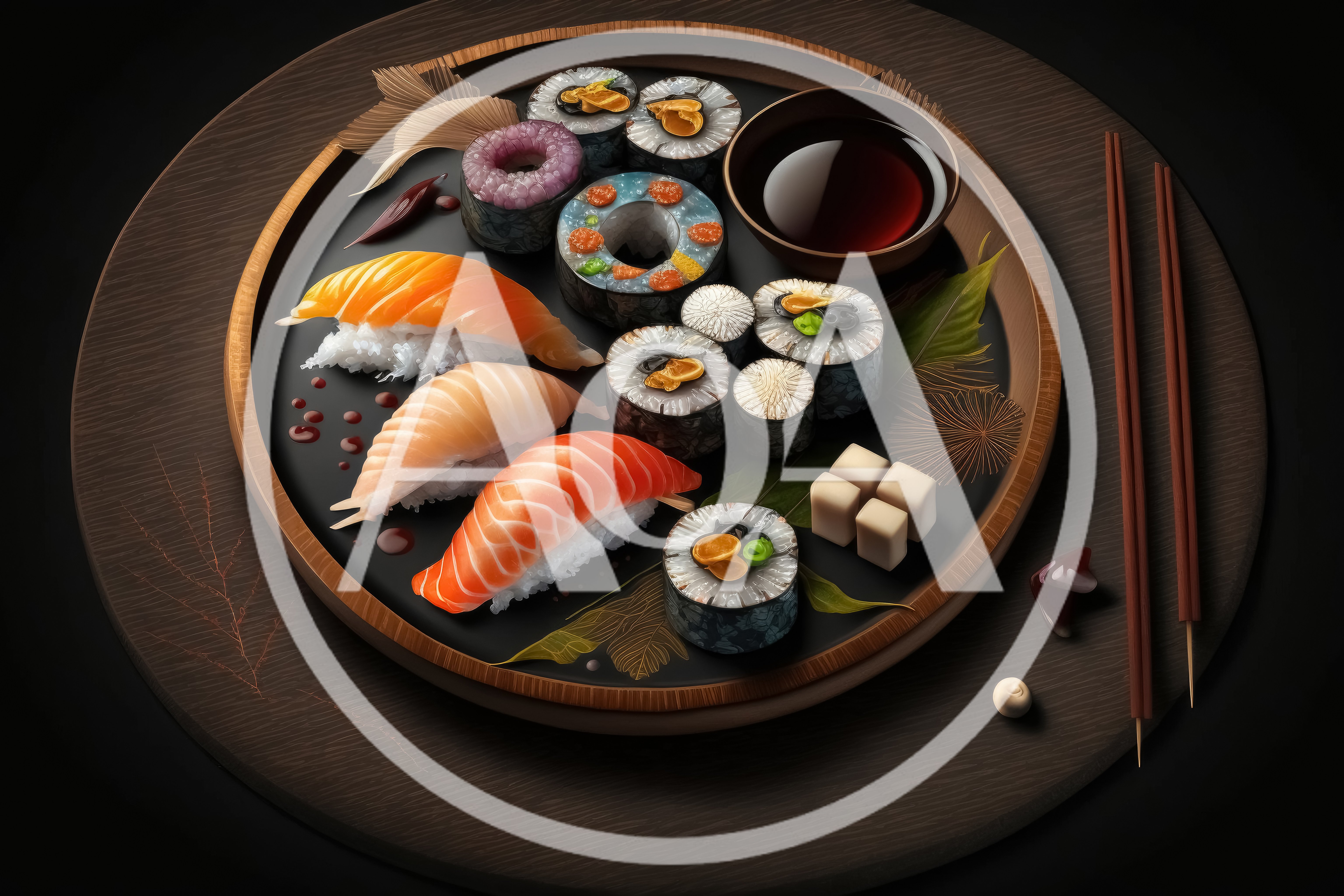 Gourmet Sushi Platter With Salmon Nigiri And Rolls