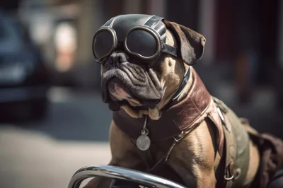 French Bulldog Wearing Vintage Aviator Goggles And Leather Jacket