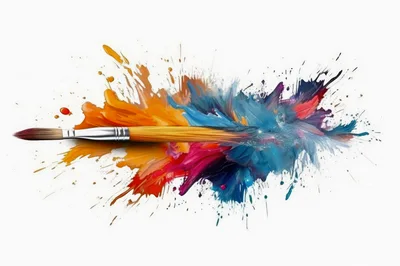 Paintbrush Creating Vibrant Colorful Abstract Paint Splatter