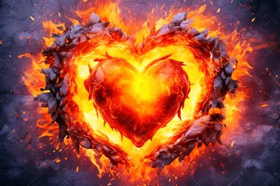 Burning Heart Symbol Surrounded By Charred Stone Frame