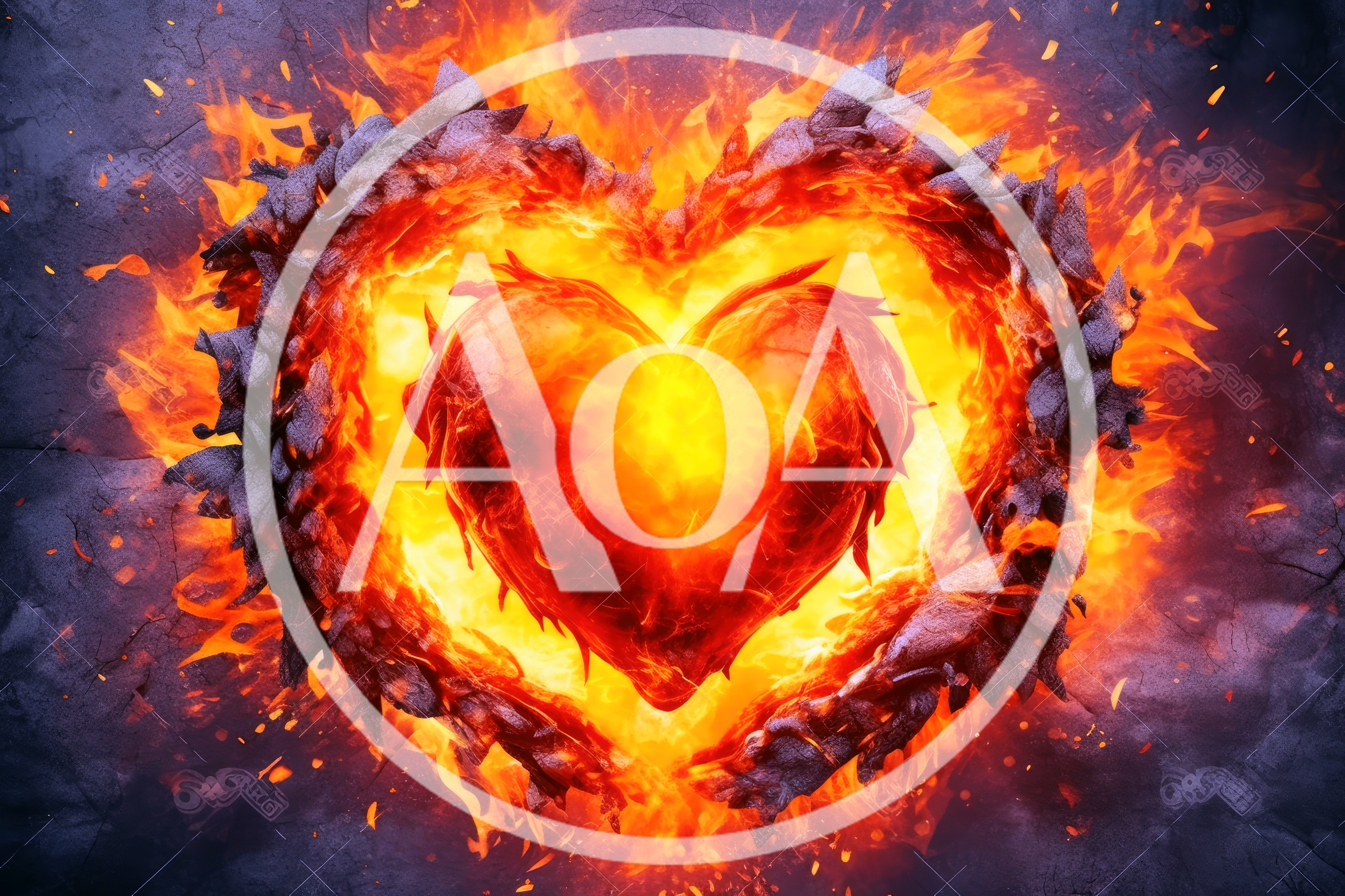 Burning Heart Symbol Surrounded By Charred Stone Frame