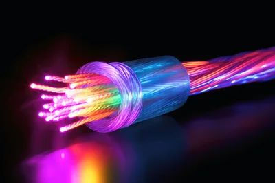 Fiber Optic Cable With Glowing Data Strands