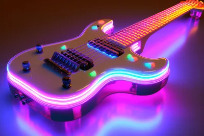 Neon Glowing Electric Guitar With Futuristic Lighting