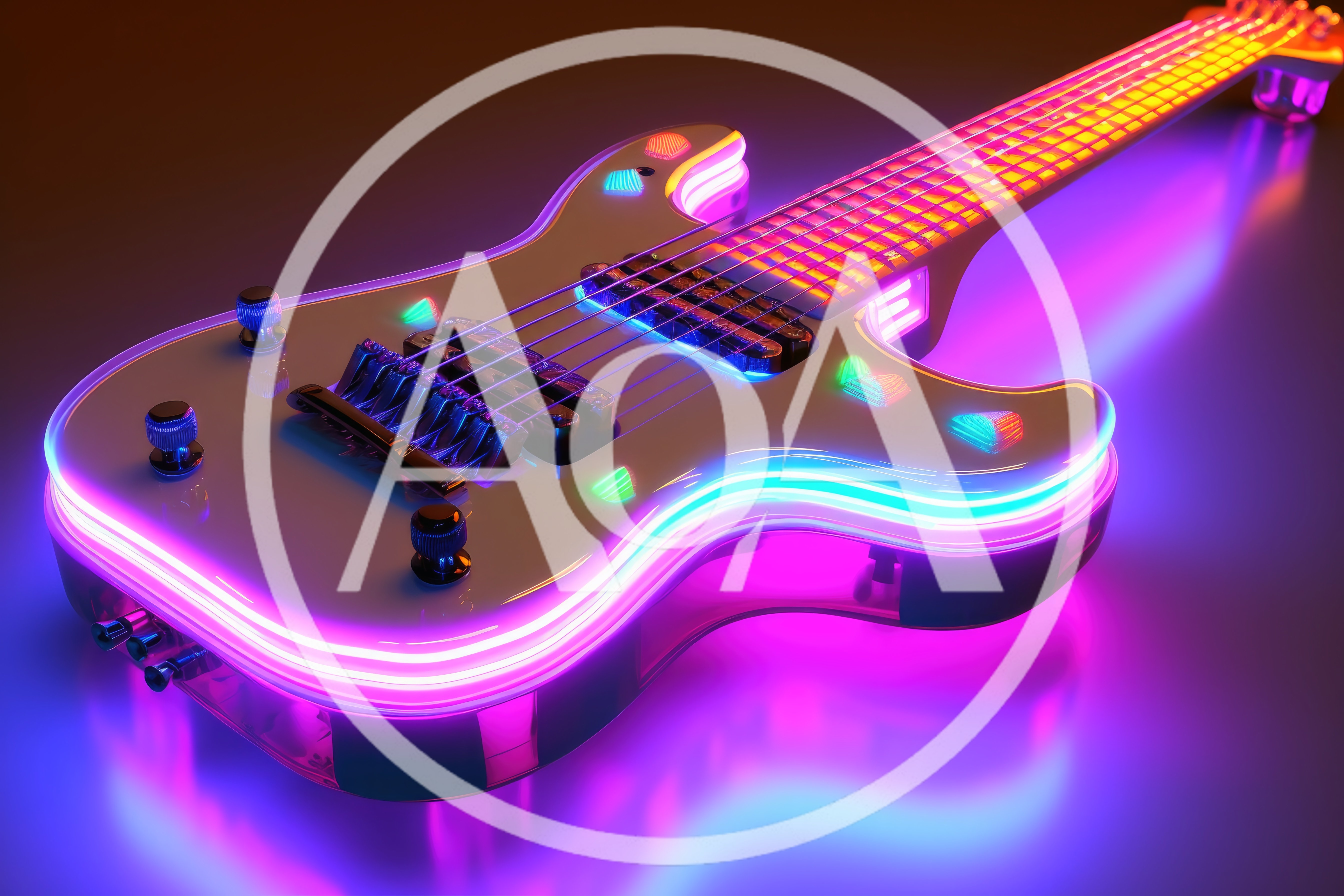 Neon Glowing Electric Guitar With Futuristic Lighting
