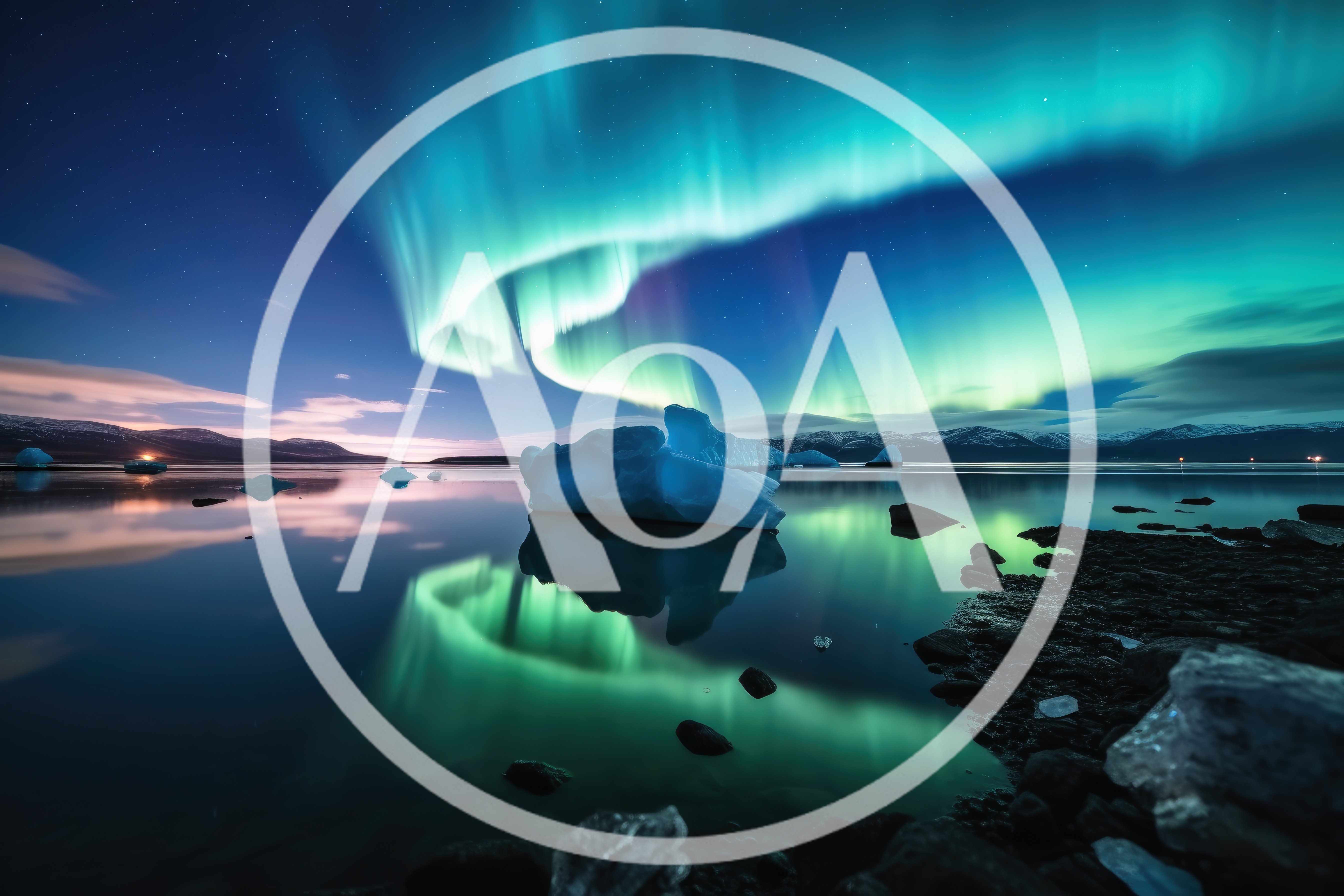 Aurora Borealis Over Glacial Iceberg In Arctic Lake