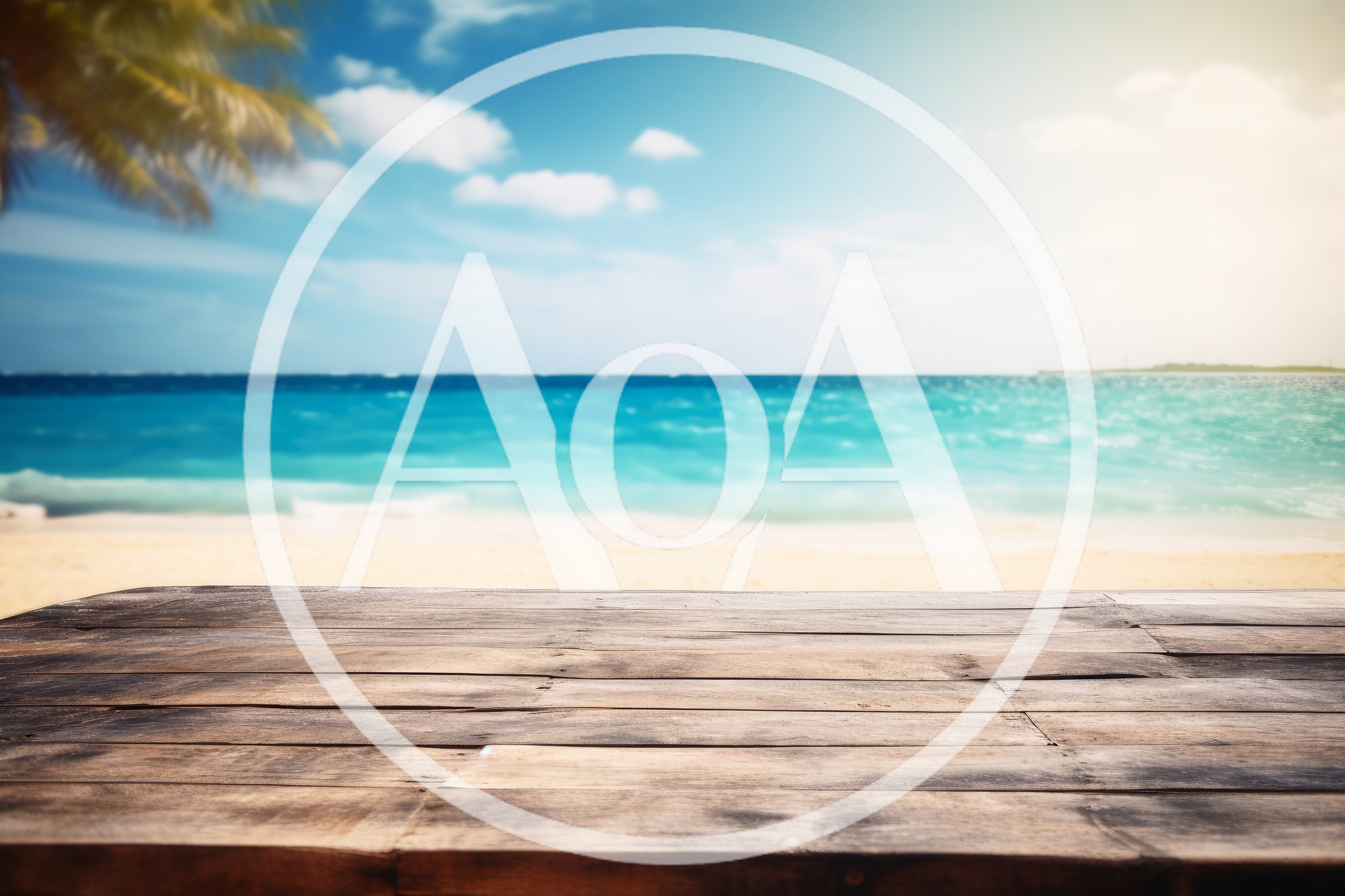 Empty Wooden Table Overlooking A Tropical Beach