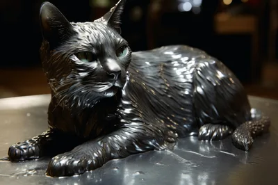 Metallic Sculpture Of A Resting Cat