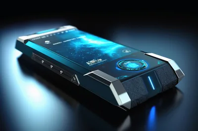 Futuristic Smartphone Concept With Glowing Blue Interface