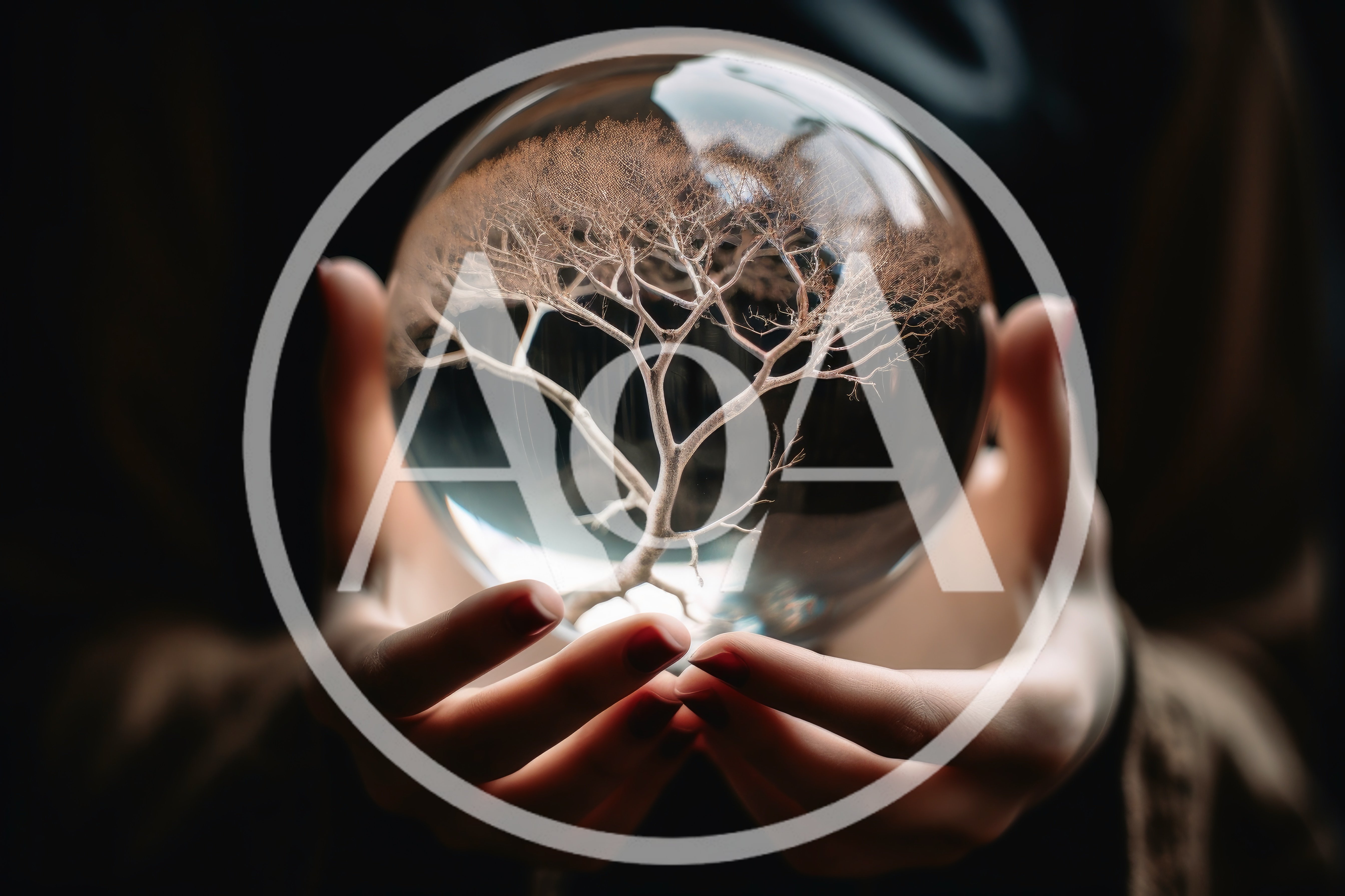 Hands Holding A Crystal Ball With A Tree Inside
