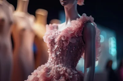 Mannequin Wearing A Pink Floral Embellished Evening Gown