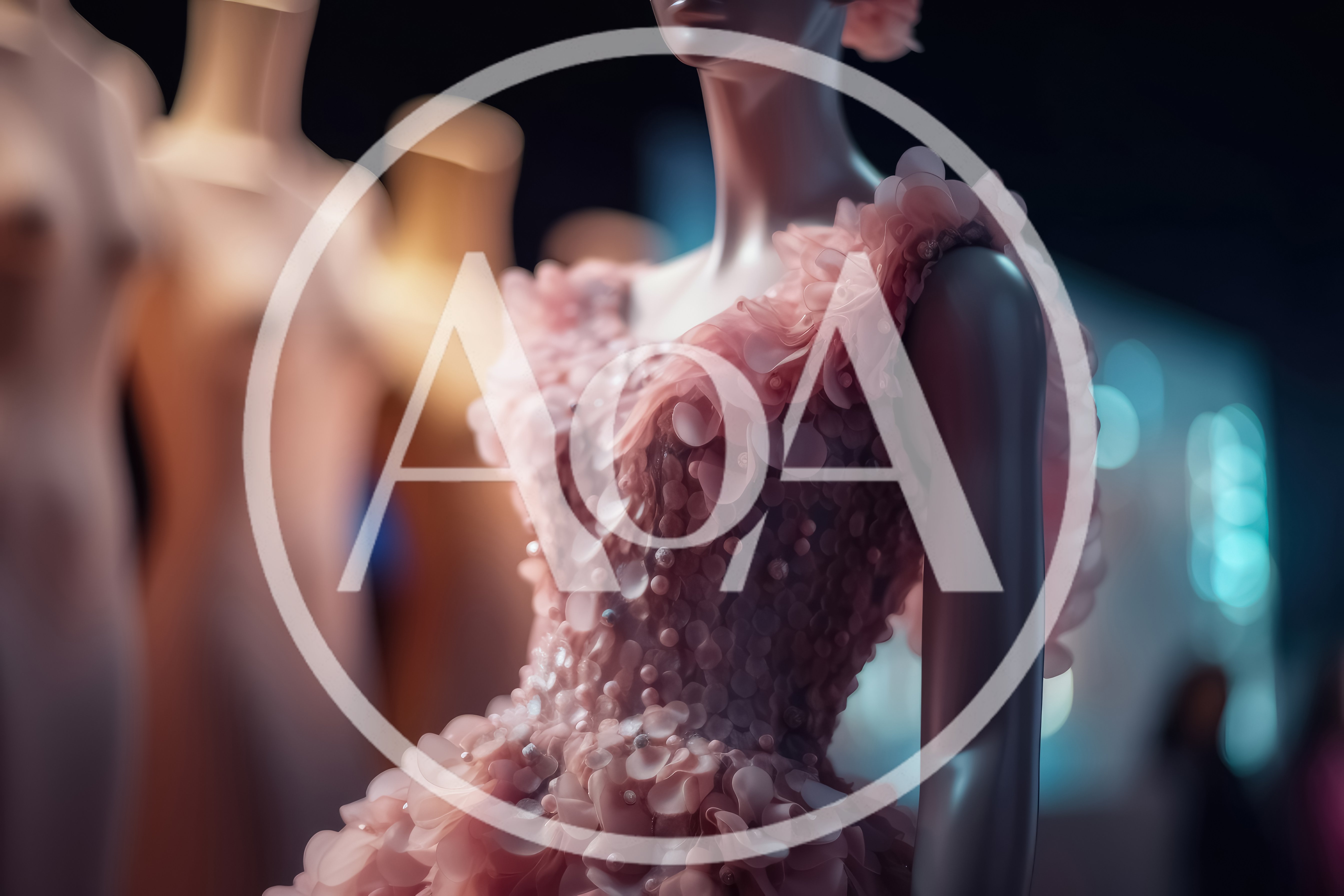 Mannequin Wearing A Pink Floral Embellished Evening Gown