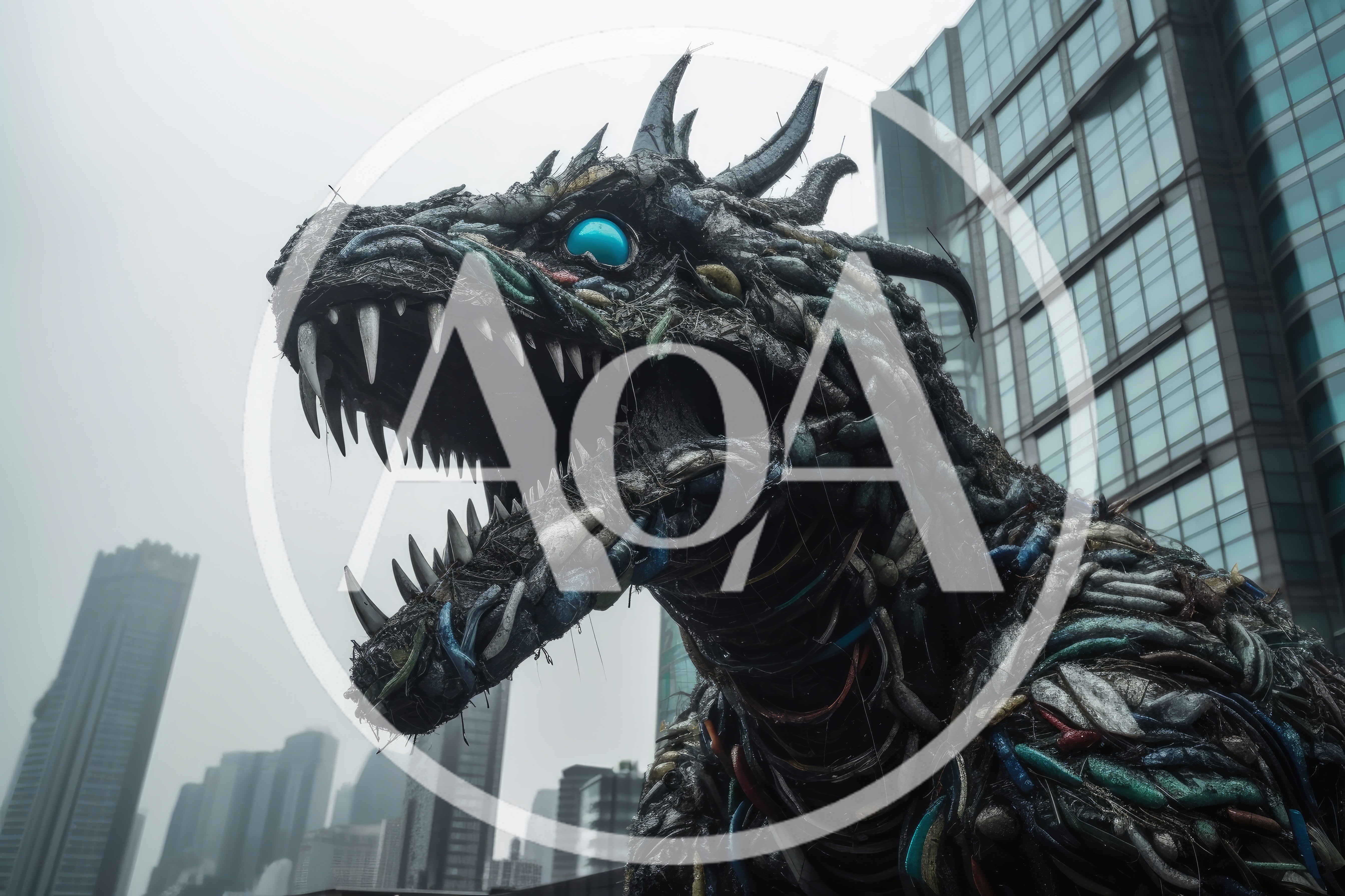Giant Recycled Material Dragon Sculpture In City