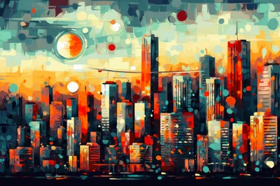 Abstract Digital Painting Of A Vibrant City Skyline