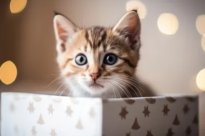 Adorable Tabby Kitten Sitting Inside A Gift Box