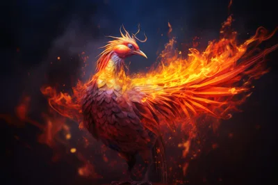 Majestic Phoenix Bird Engulfed In Vibrant Magical Flames