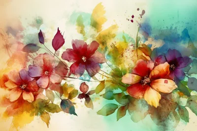Watercolor Floral Painting With Vibrant Abstract Flowers