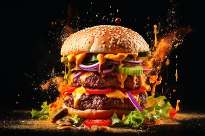 Double Cheeseburger With Exploding Sauce And Spices