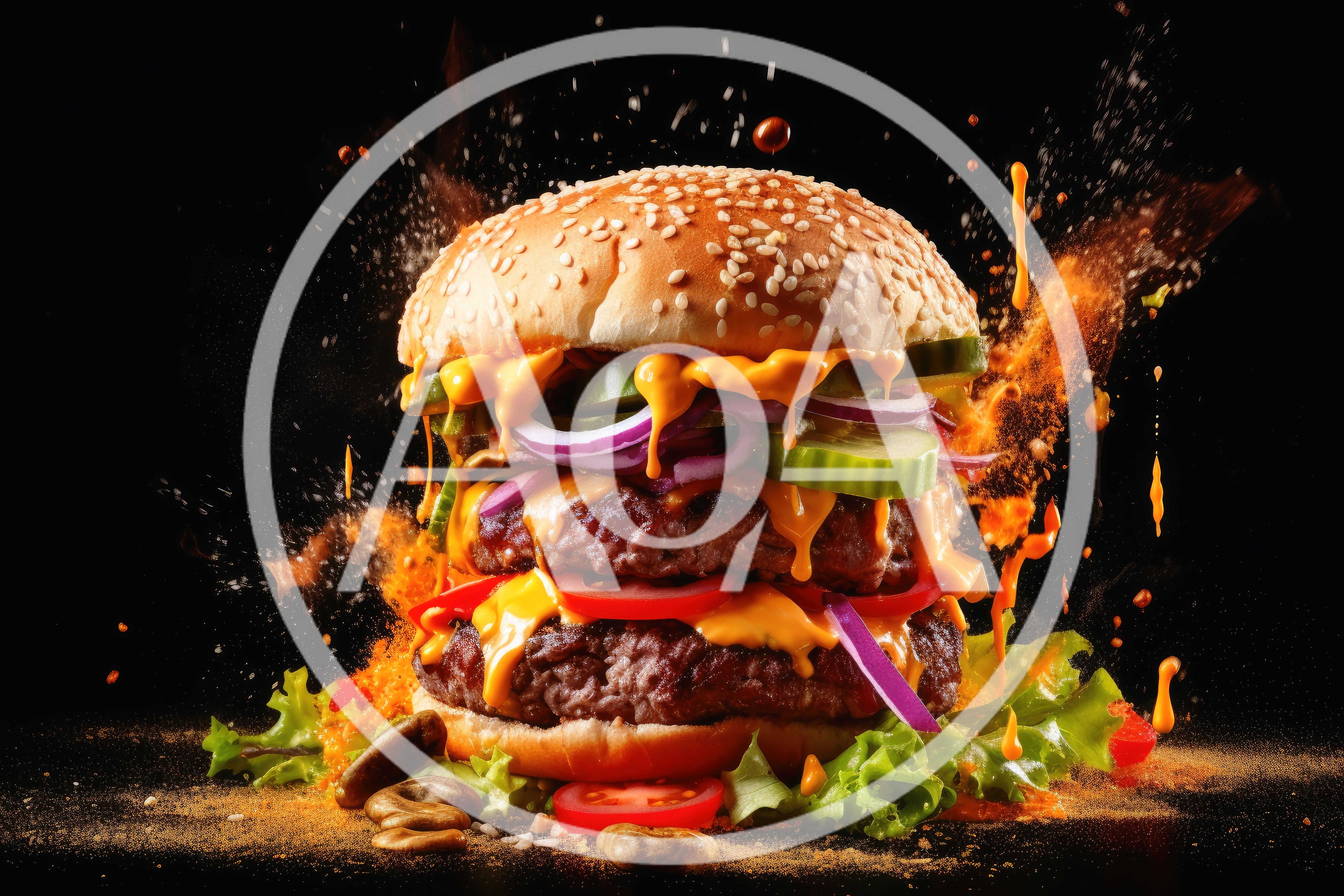 Double Cheeseburger With Exploding Sauce And Spices