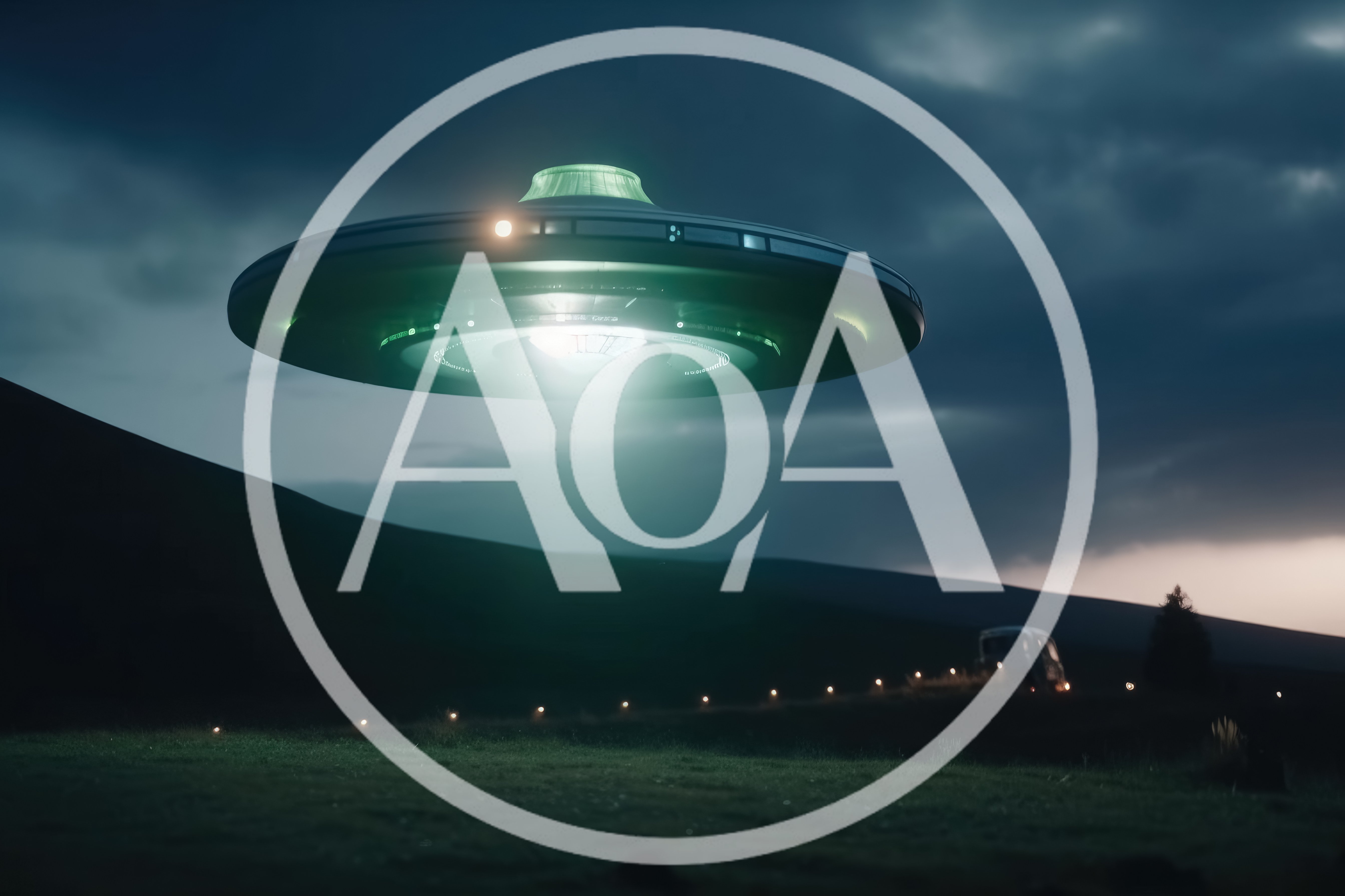 Glowing UFO Hovering Over A Dark Rural Landscape